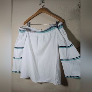 Crown & ivy White Off-Shoulder Top with Blue Accents